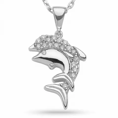 Doppeltes Delfin Zirkon Anhänger mit Halskette aus Silber