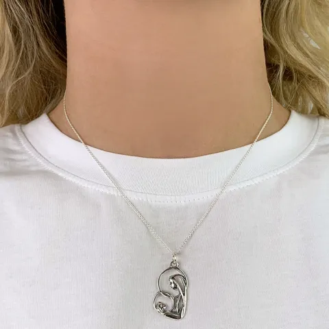 Herz Mutter und Kind Anhänger aus rhodiniertem Silber