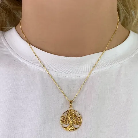 20 mm lebensbaum halskette aus vergoldetem sterlingsilber und anhänger aus vergoldetem sterlingsilber