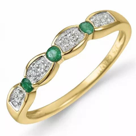 Smaragd Diamantring in 9 Karat Gold- und Weißgold 0,04 ct 0,13 ct