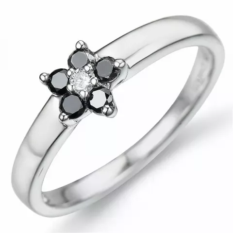 Blumen schwarz diamant ring in 9 karat weiÿgold 0,04 ct 0,23 ct