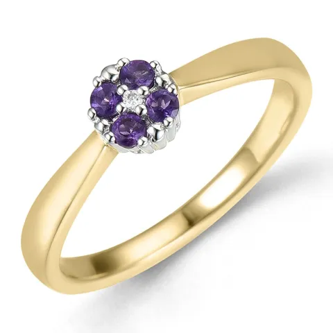 runder Amethyst Diamantring in 9 Karat Gold- und Weißgold 0,007 ct 0,09 ct