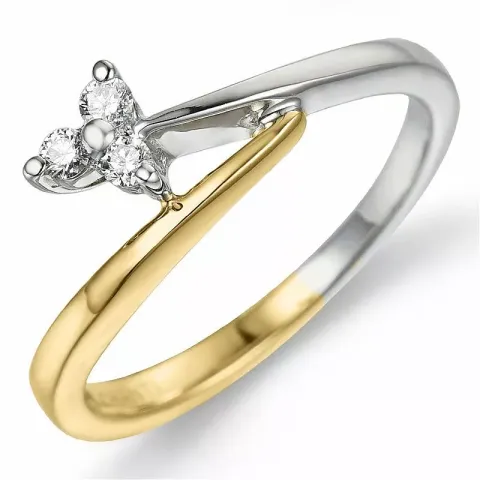 Blumen diamant ring in 9 karat gold- und weißgold 0,08 ct