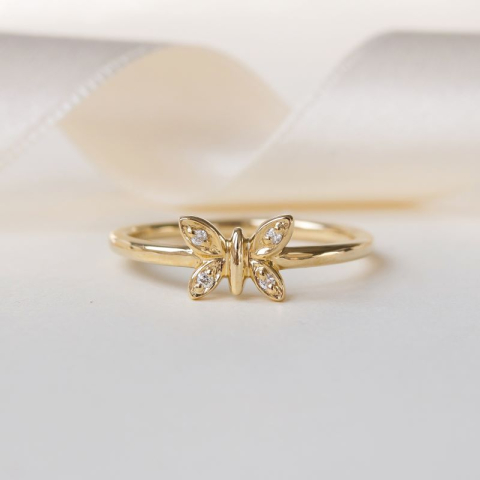 Schmetterlinge diamant ring in 9 karat gold 0,02 ct