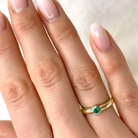 runder Smaragd Ring in 9 Karat Gold- und Weißgold 0,13 ct