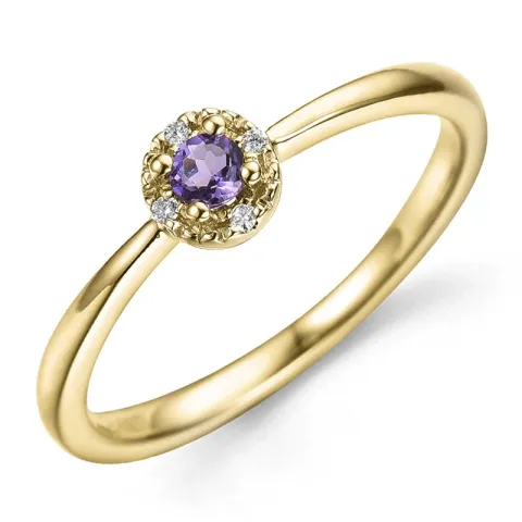 runder Amethyst Ring in 9 Karat Gold 0,02 ct 0,12 ct