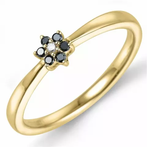Blumen schwarz Diamant Ring in 9 Karat Gold 0,01 ct 0,05 ct