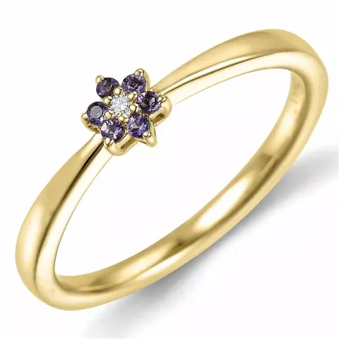 Blumen amethyst diamantring in 9 karat gold 0,01 ct 0,04 ct