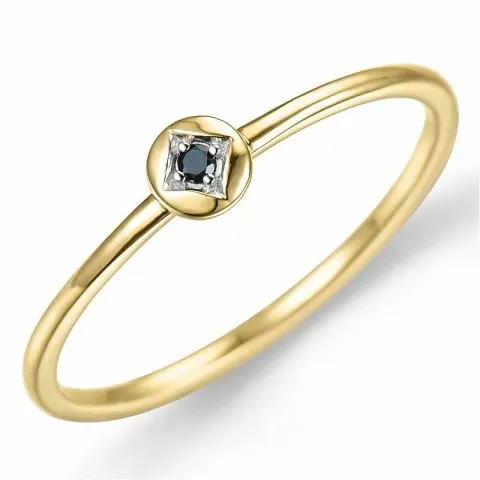 runder schwarz Diamant Ring in 9 Karat Gold- und Weißgold 0,01 ct