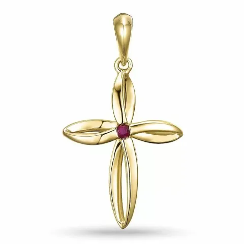 Elegant kreuz rubin anhänger in 9 karat gold 0,04 ct