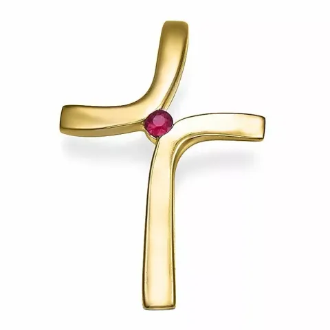 Elegant kreuz rubin anhänger in 9 karat gold 0,04 ct