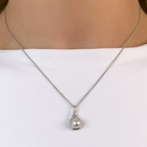 Perle diamantanhänger in 9 karat weißgold 0,05 ct