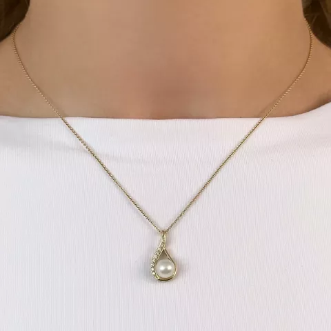 Perle diamantanhänger in 9 karat gold 0,05 ct
