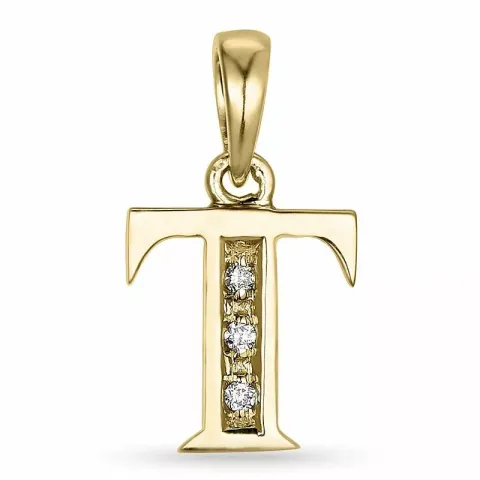 Buchstab t diamant anhänger in 9 karat gold 0,02 ct