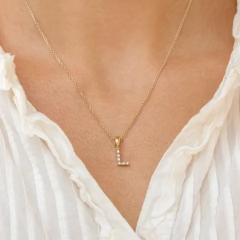 Buchstab l diamant anhänger in 9 karat gold 0,03 ct