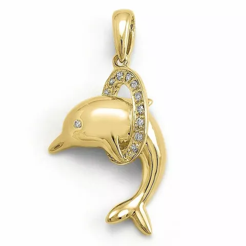 Delfin diamant anhänger in 9 karat gold 0,06 ct