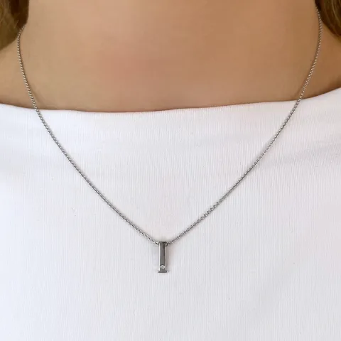 Buchstab i diamant anhänger in 9 karat weißgold 0,01 ct