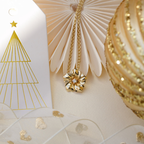 Blumen diamantanhänger in 9 karat gold 0,022 ct