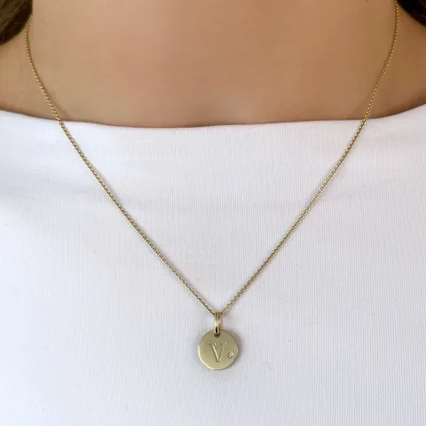 buchstab v Diamant Anhänger in 9 karat Gold 0,01 ct