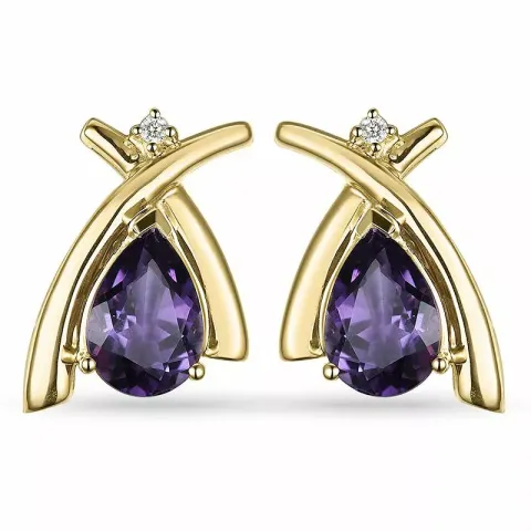 Amethyst diamantohrringe in 9 karat gold mit diamanten und amethysten 