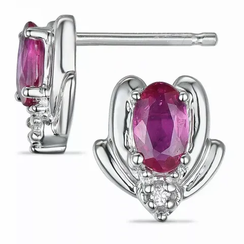 Blumen Rubin Diamantohrringe in 9 Karat Weißgold mit Diamant und Rubin