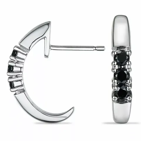 schwarzem Diamant Halbkreolen in 9 Karat Weißgold mit Diamant 