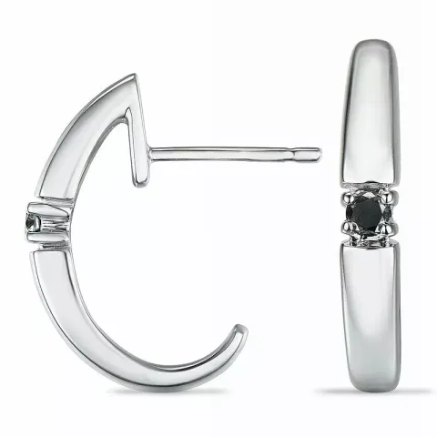 schwarzem Diamant Halbkreolen in 9 Karat Weißgold mit Diamant 