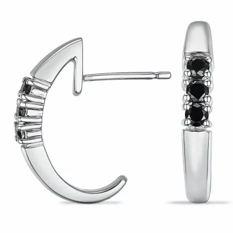 schwarzem Diamant Halbkreolen in 9 Karat Weißgold mit Diamant 