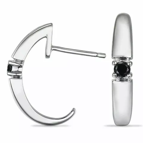 schwarzem Diamant Halbkreolen in 9 Karat Weißgold mit Diamant 