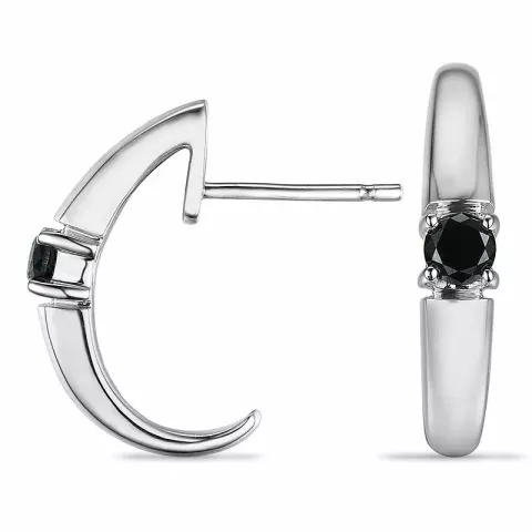 schwarzem Diamant Halbkreolen in 9 Karat Weißgold mit Diamant 