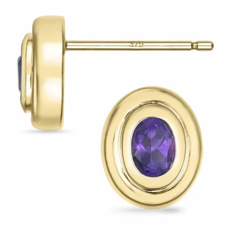 ovalen Amethyst Solitärohrstecker in 9 Karat Gold mit Amethyst