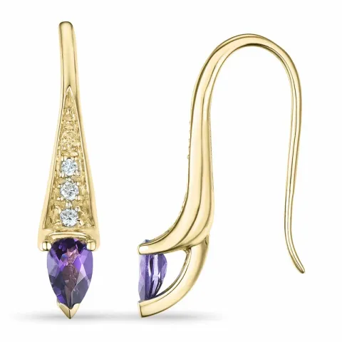 lange Amethyst Brillantohrringen in 9 Karat Gold mit Amethyst und Diamant 