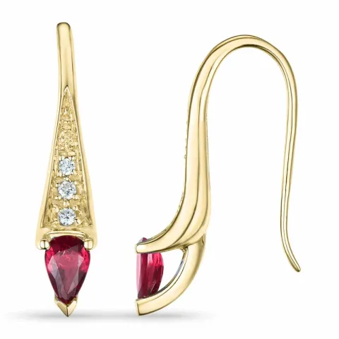 lange Rubin Brillantohrringen in 9 Karat Gold mit Rubin und Diamant