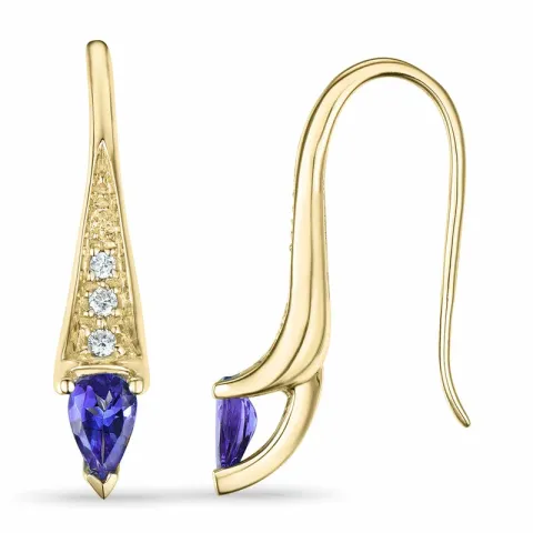 lange Tansanit Brillantohrringen in 9 Karat Gold mit Tansanit und Diamant