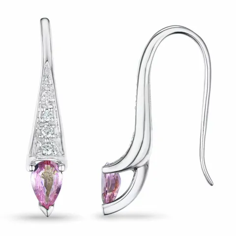 lange pink Saphir Brillantohrringen in 9 Karat Weißgold mit pinkfarbenem Saphir und Diamant