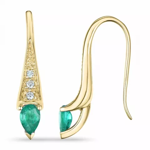 lange Smaragd Brillantohrringen in 9 Karat Gold mit Smaragd und Diamant 