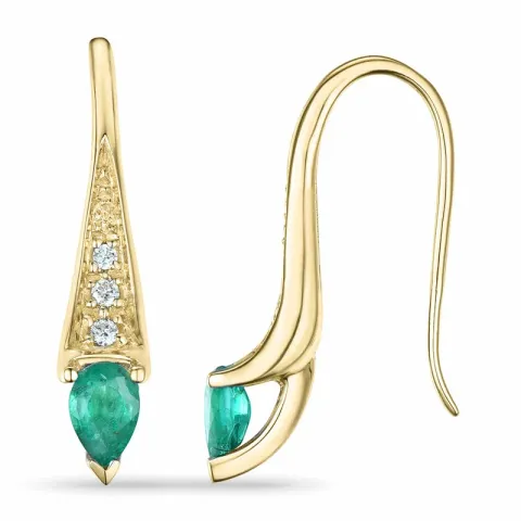 lange Smaragd Brillantohrringen in 9 Karat Gold mit Smaragd und Diamant