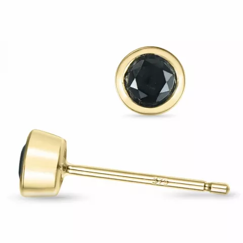2 x 0,20 ct schwarzem Diamant Solitärohrstecker in 9 Karat Gold mit schwarz Diamant 