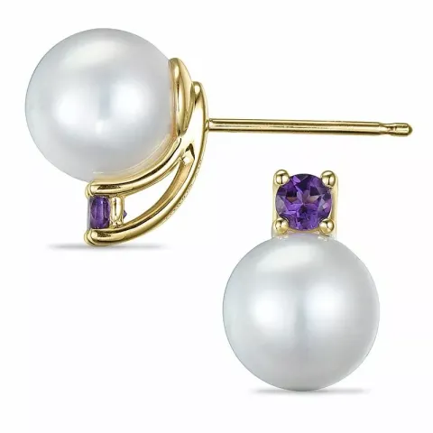 runden Perle Ohrstecker in 9 Karat Gold mit Amethyst 