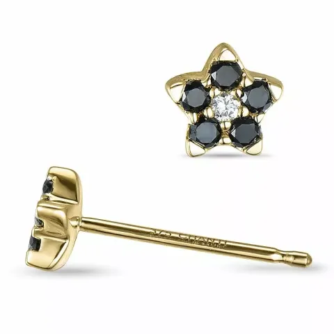 Stern schwarzem Diamant Ohrstecker in 9 Karat Gold mit Diamant und schwarz Diamant 