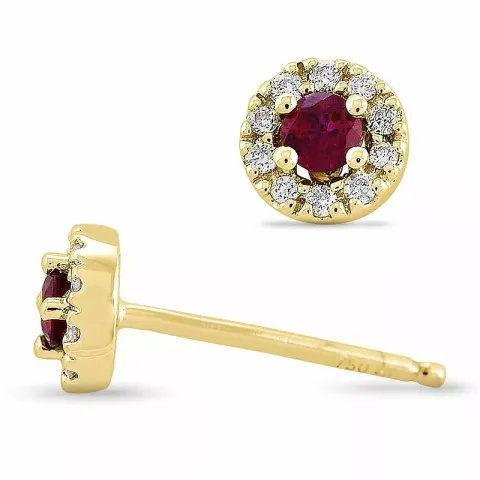 runden Rubin Diamantohrringe in 9 Karat Gold mit Diamant und Rubin 