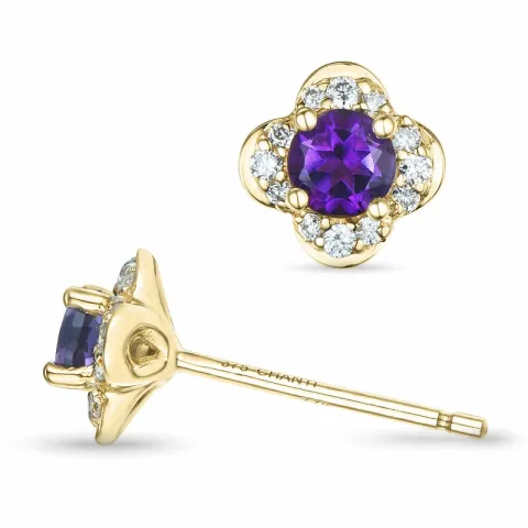 Blumen Amethyst Brillantohrringen in 9 Karat Gold mit Amethyst und Diamant 