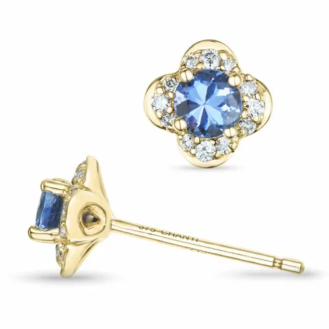 Blumen Tansanit Brillantohrringen in 9 Karat Gold mit Tansanit und Diamant