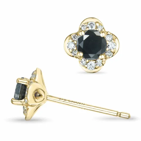Blumen schwarzem Diamant Brillantohrringen in 9 Karat Gold mit schwarz Diamant und Diamant
