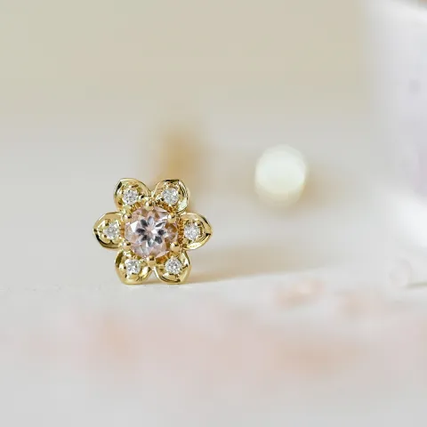 Blumen morganit Brillantohrringen in 9 Karat Gold mit morganit und Diamant 