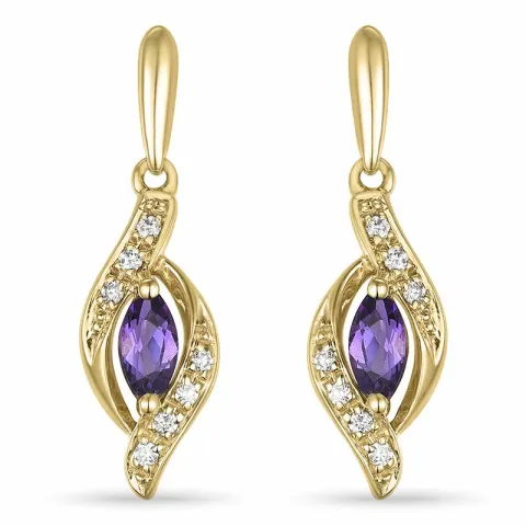 lange Amethyst Brillantohrringen in 9 Karat Gold mit Amethyst und Diamant 