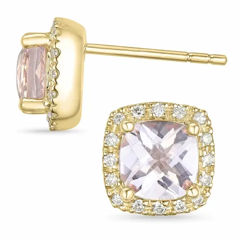 viereckigem morganit Diamantohrringe in 9 Karat Gold mit Diamant und morganit