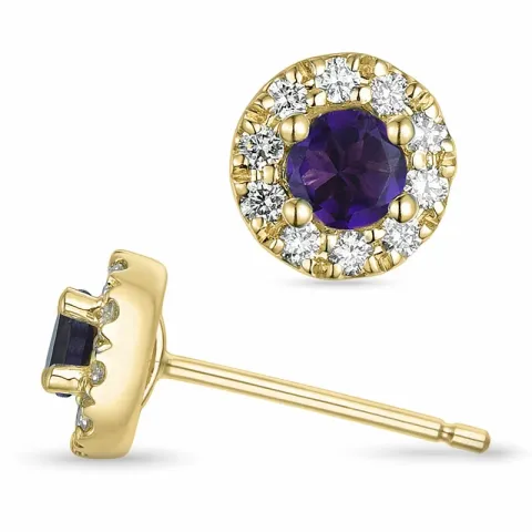 runden Amethyst Brillantohrringen in 9 Karat Gold mit Amethyst und Diamant