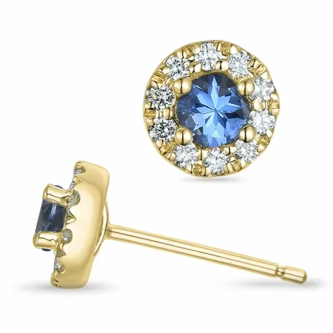 runden Tansanit Brillantohrringen in 9 Karat Gold mit Tansanit und Diamant