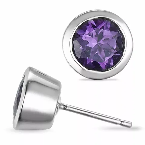 runden Amethyst Solitärohrstecker in 9 Karat Weißgold mit Amethyst